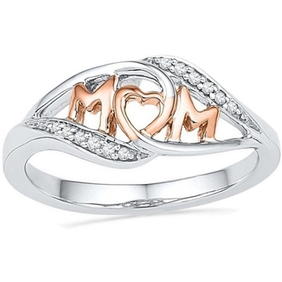 Jewelry - NWT sz 7 Sterling Silver 18k Rose Gold Mom Ring
